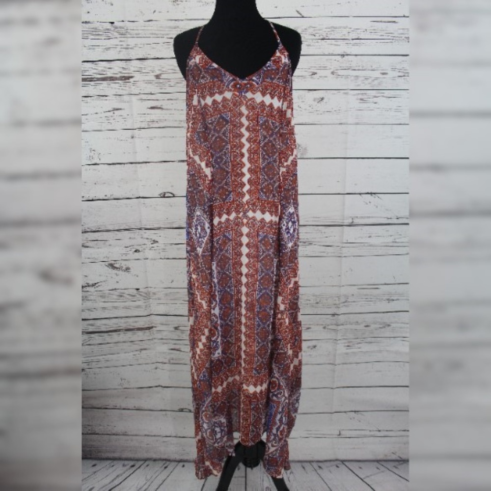 Lucky Brand Tribal Print Boho Chiffon Maxi Dress